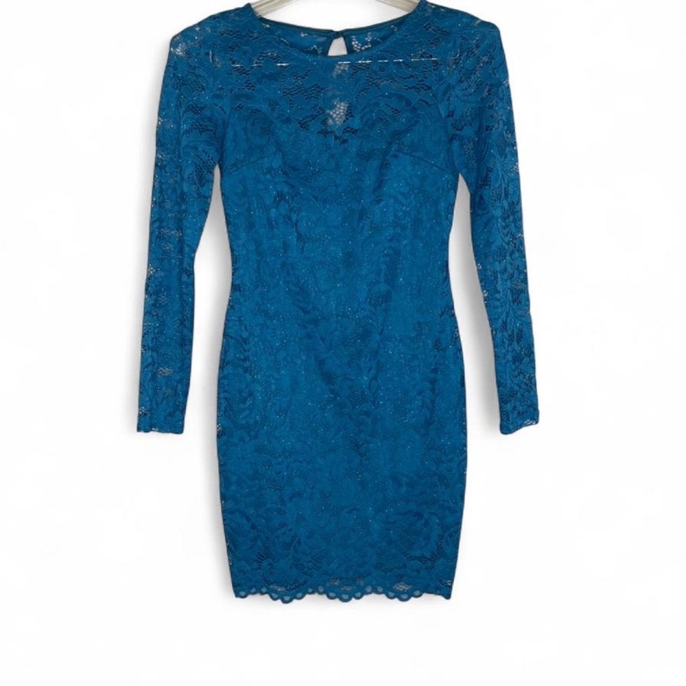 BCX Teal Long Sleeve Lace Bodycon Mini Dress Women’s XS